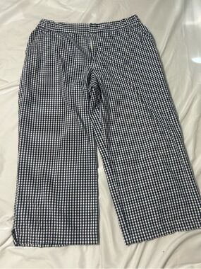 SAG HARBOR Stretch Women's Sz 14 Navy  White Checked Dress Capri Pants Vtg